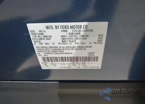 2018 Ford Explorer Xlt из США, поврежденный, VIN 1FM5K7D84JGC84634